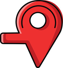 Red location pin icon with white center, map pointer symbol, navigation marker design, GPS destination sign, isolated on white background