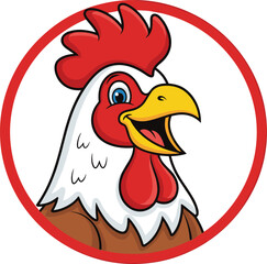 Cartoon rooster head, farm animal logo, chicken mascot, barnyard bird, poultry illustration, colorful rooster, vector clipart, proud cockerel emblem