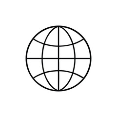 Globe Icon Black Outline Grid World Sphere on Transparent Background