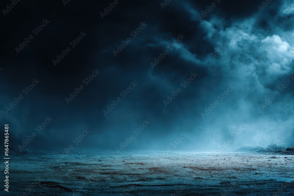 Poster blue smoky night with dark sky and mysterious atmosphere creating an enigmatic ground level view ill