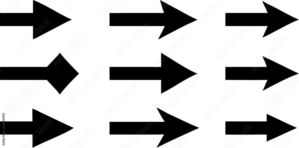 Poster Collection of 21 unique black arrow icons for navigation and design