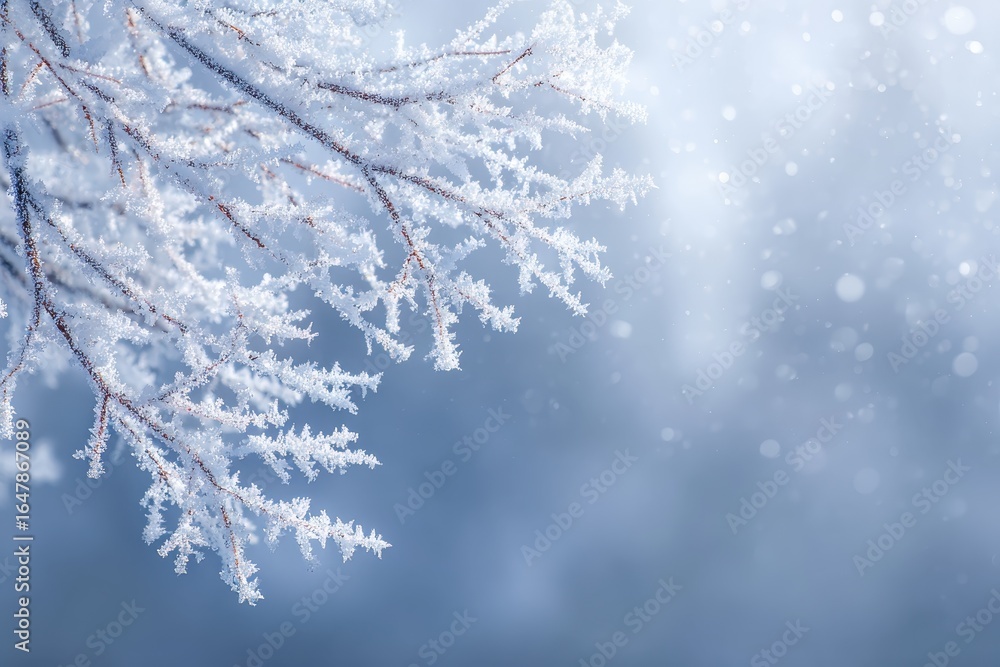 Poster winter wallpaper featuring intricate snowflakes on frosty branches creating a serene and magical atm