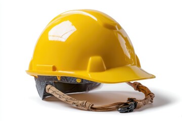 Fototapeta premium Yellow safety helmet reflecting light rests on a table showcasing essential gear for construction workers in a safe work environment