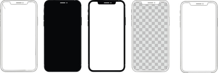 Smartphone frame vector set, mobile phone mockup templates, blank screen designs, device outlines, and isolated phone silhouettes for digital projects