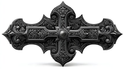 Ornate Black Metal Cross with Intricate Carvings and Gothic Style for Religious or Decorative Use