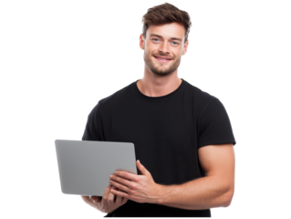 Smiling young man with laptop