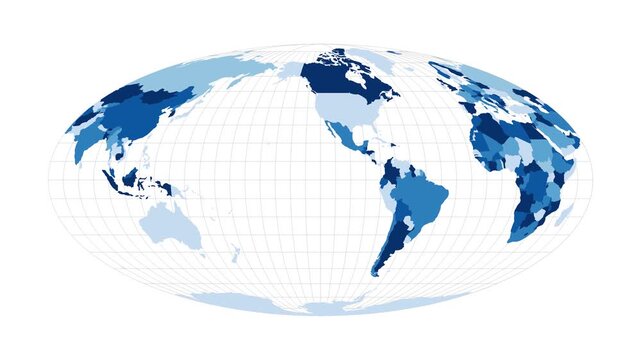 World Map. Equal-area, pseudocylindrical Mollweide projection. Loopable rotating map of the world. Astonishing footage.