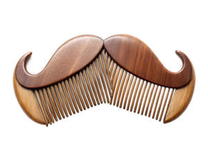 Wooden mustache comb isolated on transparent background