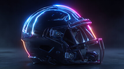 Fototapeta premium Futuristic football helmet with neon lights sports protective gear