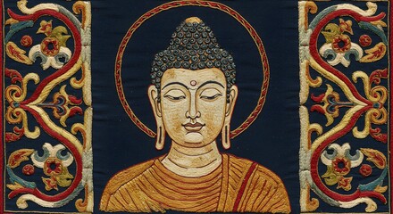 Obraz premium Embroidered Portrait of the Buddha with Ornate Details