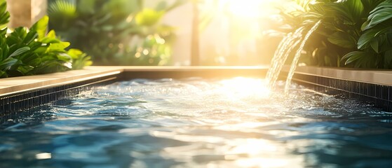 Sunlit Pool Water Feature, Tropical Setting