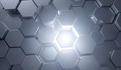 Fototapeta premium Hexagonales Metallmuster mit Lichteffekten – Abstrakter Hintergrund