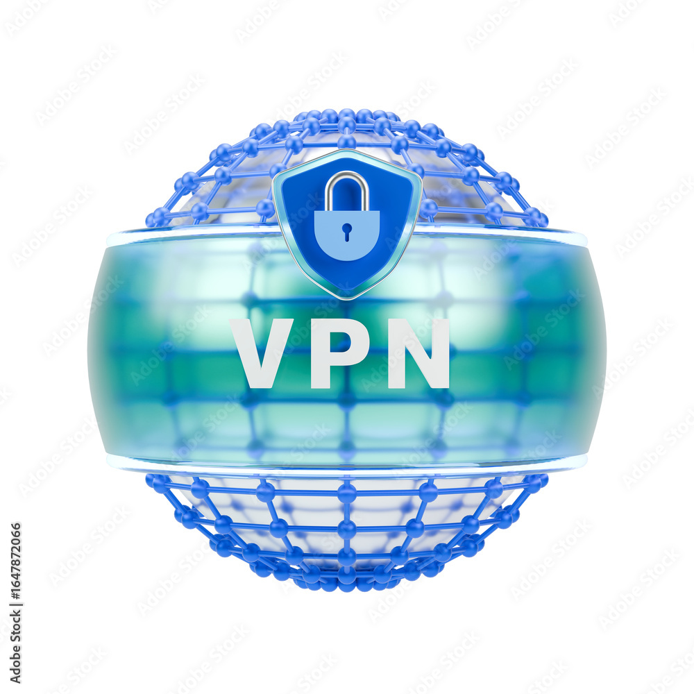 Poster 3d render of vpn software with online privacy and security.