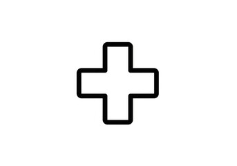 Obraz premium Simple graphic cross symbol on white backdrop for medical, religious, or design concepts, ideal for healthcare, spiritual themes, or logo design projects