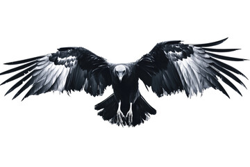 Naklejka premium Majestic black and white eagle soaring with wings spread wide in a dynamic and powerful display.
