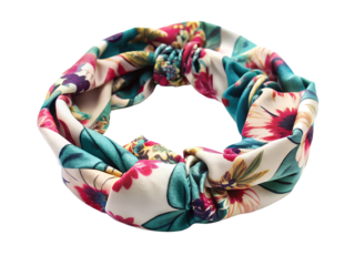 Colorful floral print knotted headband isolated on transparent background