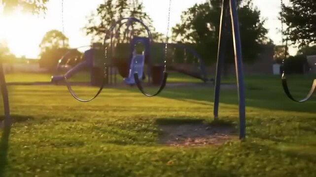 Empty Swings with Sunset Playground.