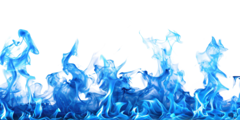 blue fire flames bottom border frame isolated on white or transparent png