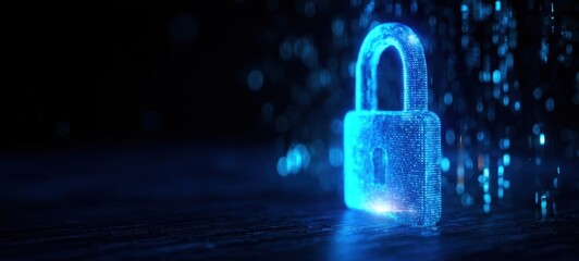 The Padlock Hologram Symbolizing Digital Security, Encryption and Cyber Protection Technology