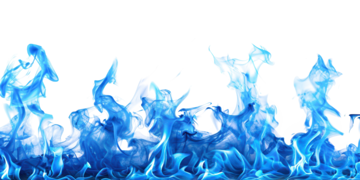 blue fire flames bottom border frame isolated on white or transparent png