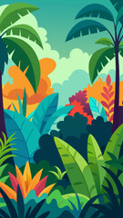 flat tropical jungle with colorful exotic plants 1