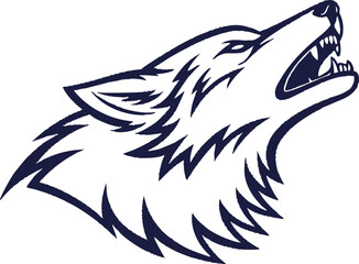 Stylized wolf head howling with sharp teeth