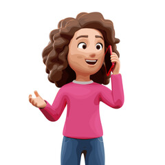 Woman talking on the cellphone illustration in 3D Cartoon style, White Background