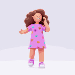 Woman talking on the cellphone illustration in 3D Cartoon style, White Background