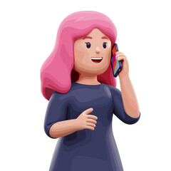 Woman talking on the cellphone illustration in 3D Cartoon style, White Background