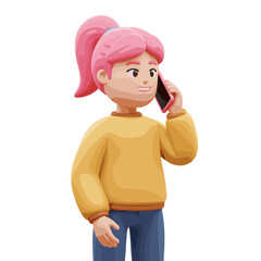 Woman talking on the cellphone illustration in 3D Cartoon style, White Background