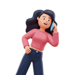 Woman talking on the cellphone illustration in 3D Cartoon style, White Background