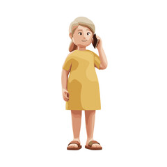 Woman talking on the cellphone illustration in 3D Cartoon style, White Background