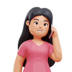 Woman talking on the cellphone illustration in 3D Cartoon style, White Background