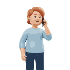 Woman talking on the cellphone illustration in 3D Cartoon style, White Background