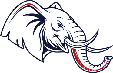 Aggressive elephant mascot logo with red and blue accents
