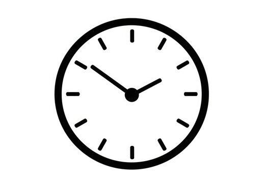 Precise black clock face with minimalist hour markers and simple hands, perfect for conveying punctuality and time management concepts.