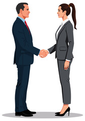 Fototapeta premium Businessman and businesswoman shaking hands isolated in flat design
