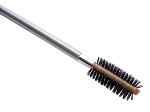 Closeup of a small cleaning brush with metal handle and bristles isolated on transparent background