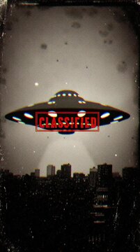 Vintage classified ufo footage hovering over a city at night