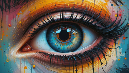Vivid Artistic Interpretation of a Human Eye With Vibrant Colors and Abstract Pattern.