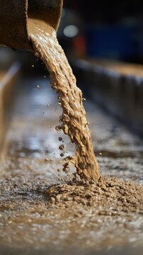 High-quality photo of close-up of sludge being poured into a dewatering system.