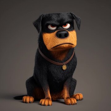3D animated cartoon rottweiler dog with grumpy expressions