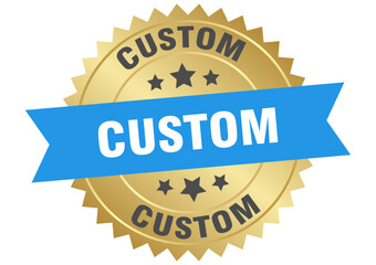 custom. custom round blue and gold label isolated on transparent background