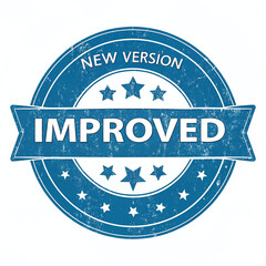 Grunge Improved and New Version Stamp with Stars on a White Background