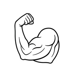 Minimalist Line Drawing of Flexed Human Arm with Clenched Fist, Visible Biceps and Triceps in Black and White Outline Style