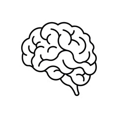 Minimalist Line Drawing of Human Brain with Cerebral Cortex Folds in Black and White Outline Style