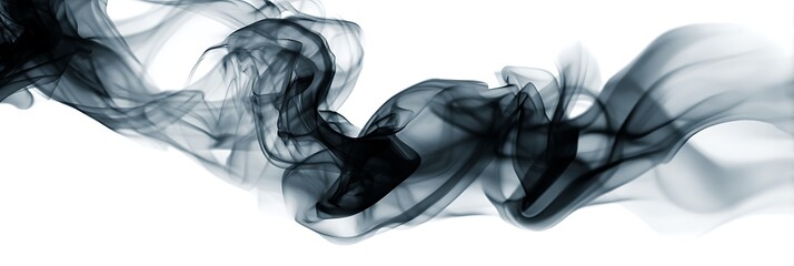 Naklejka premium Dynamic dark smoke swirling elegantly across a clean white background, creating an ethereal, abstract flow.