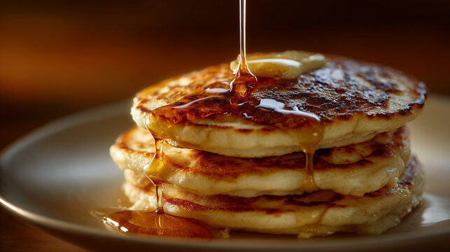 Stack of pancakes with maple syrup - Powered by Adobe
