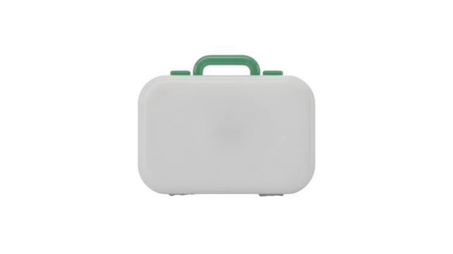 Chic modern white travel case with green handle, perfect for stylish getaways and essential storage needs