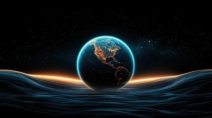 Obraz premium earth Protect A network of interconnected lines forming a protective layer around Earth, data visualization concept.